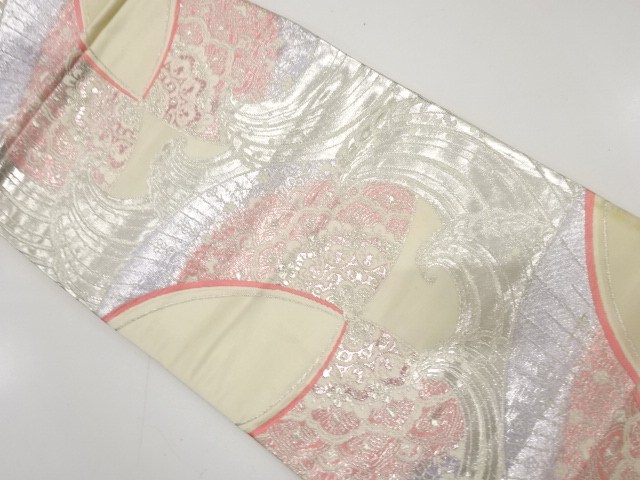 JAPANESE KIMONO / ANTIQUE FUKURO OBI / SILK / WOVEN FLORAL CREST